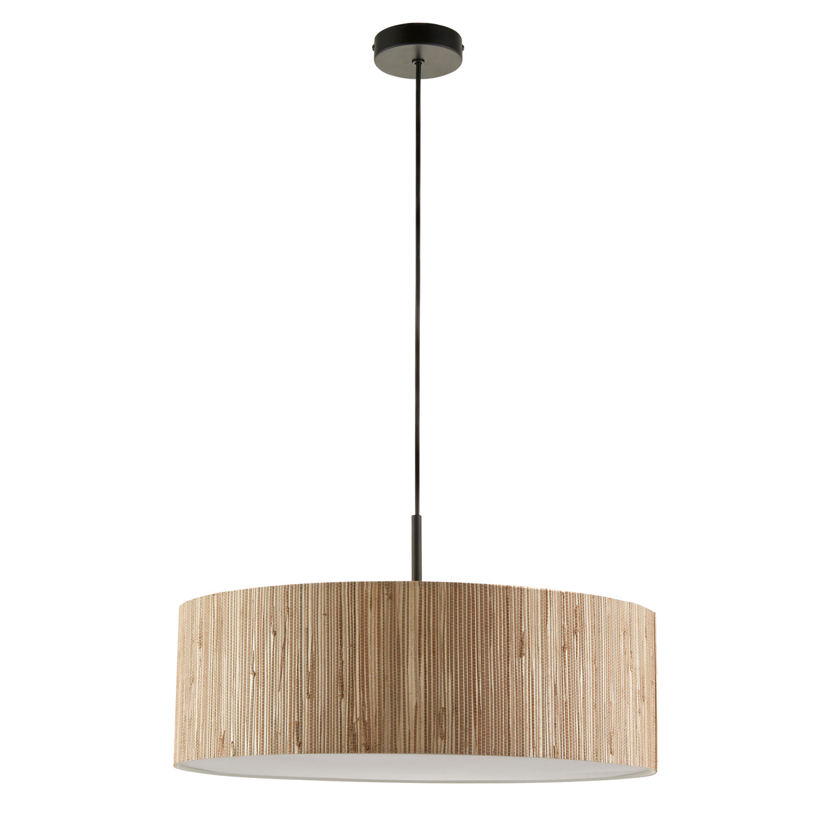 Endon Longshore 3lt Pendant Natural seagrass, matt black & white fabric
