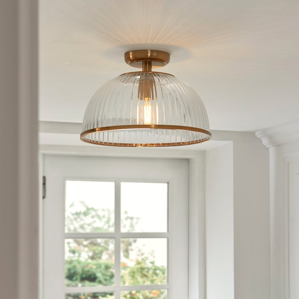 Endon Somerset Downlight Flush Vintage brass finish & clear ribbed glass