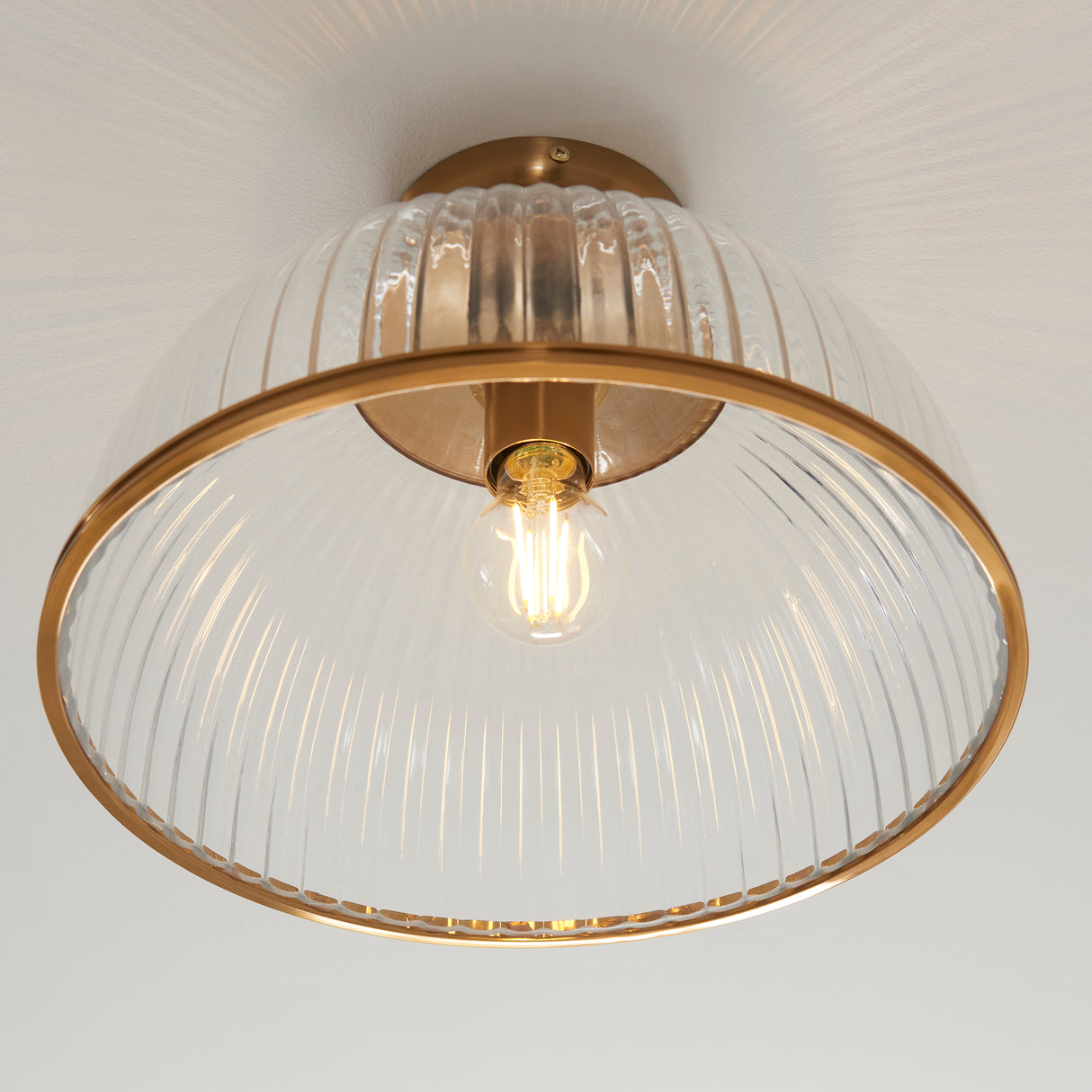 Endon Somerset Downlight Flush Vintage brass finish & clear ribbed glass