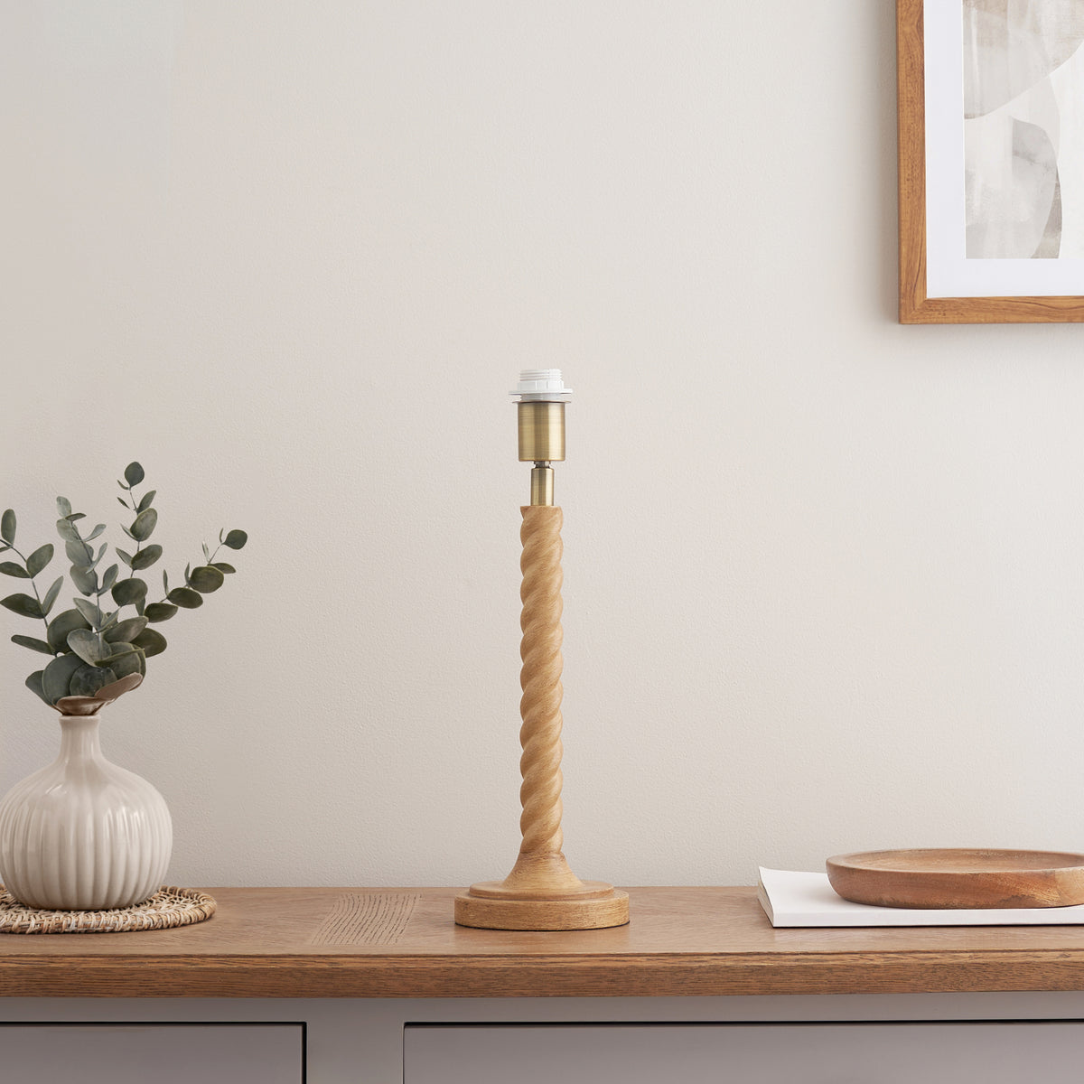 Endon Twist Table Base Oak effect resin & antique brass plate