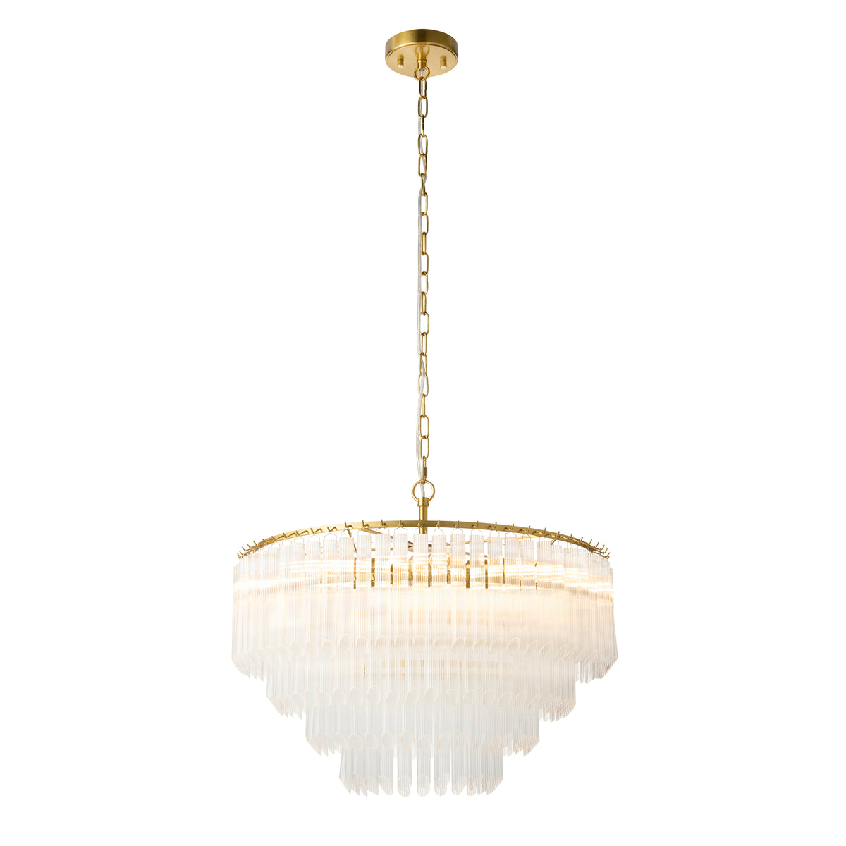 Endon Montpellier 6lt Pendant Brushed aged brass plate & clear ribbed glass