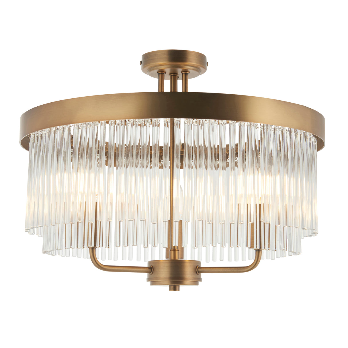 Endon Clermont 3lt Semi flush Warm Antique Brass & Glass
