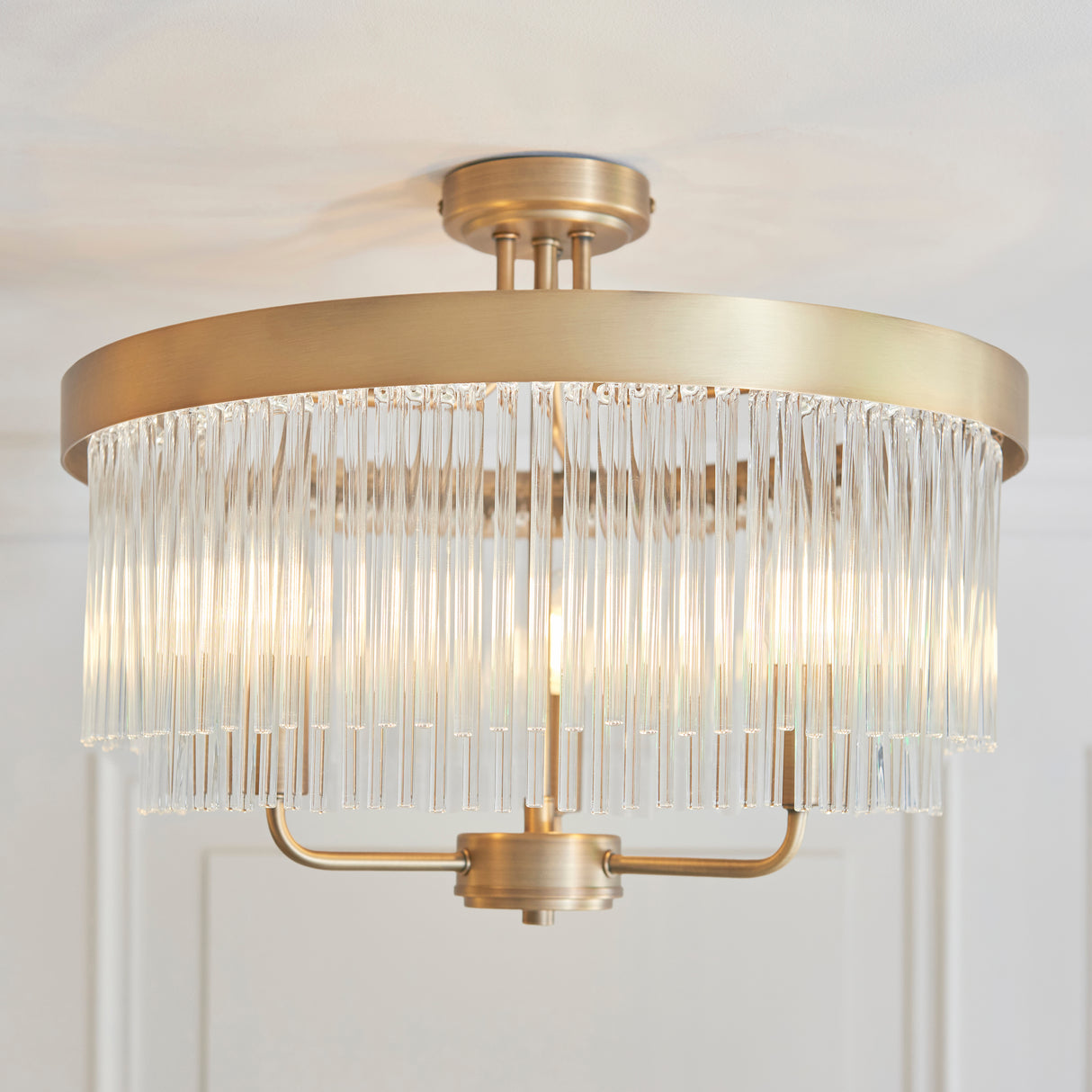 Endon Clermont 3lt Semi flush Warm Antique Brass & Glass