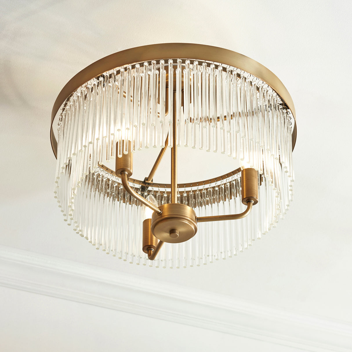 Endon Clermont 3lt Semi flush Warm Antique Brass & Glass