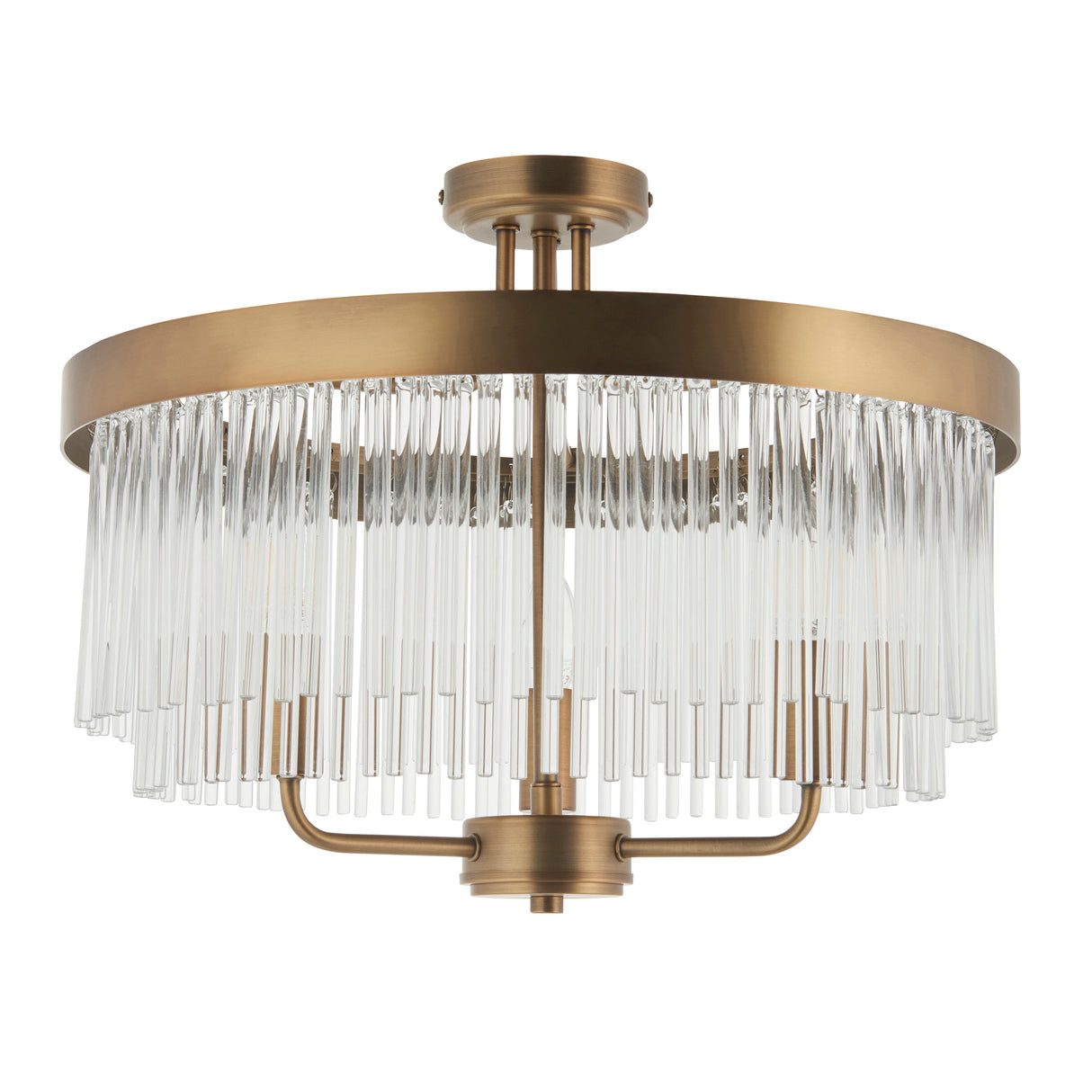 Endon Clermont 3lt Semi flush Warm Antique Brass & Glass