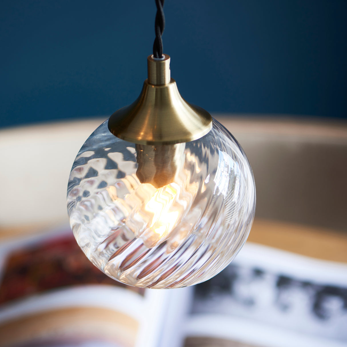 Endon Allegra 5lt Cascade Pendant Antique Brass & Clear Spiral Glass