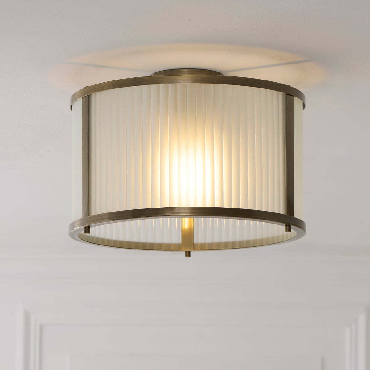 Endon Ridgeton Flush Antique brass plate & frosted ribbed glass