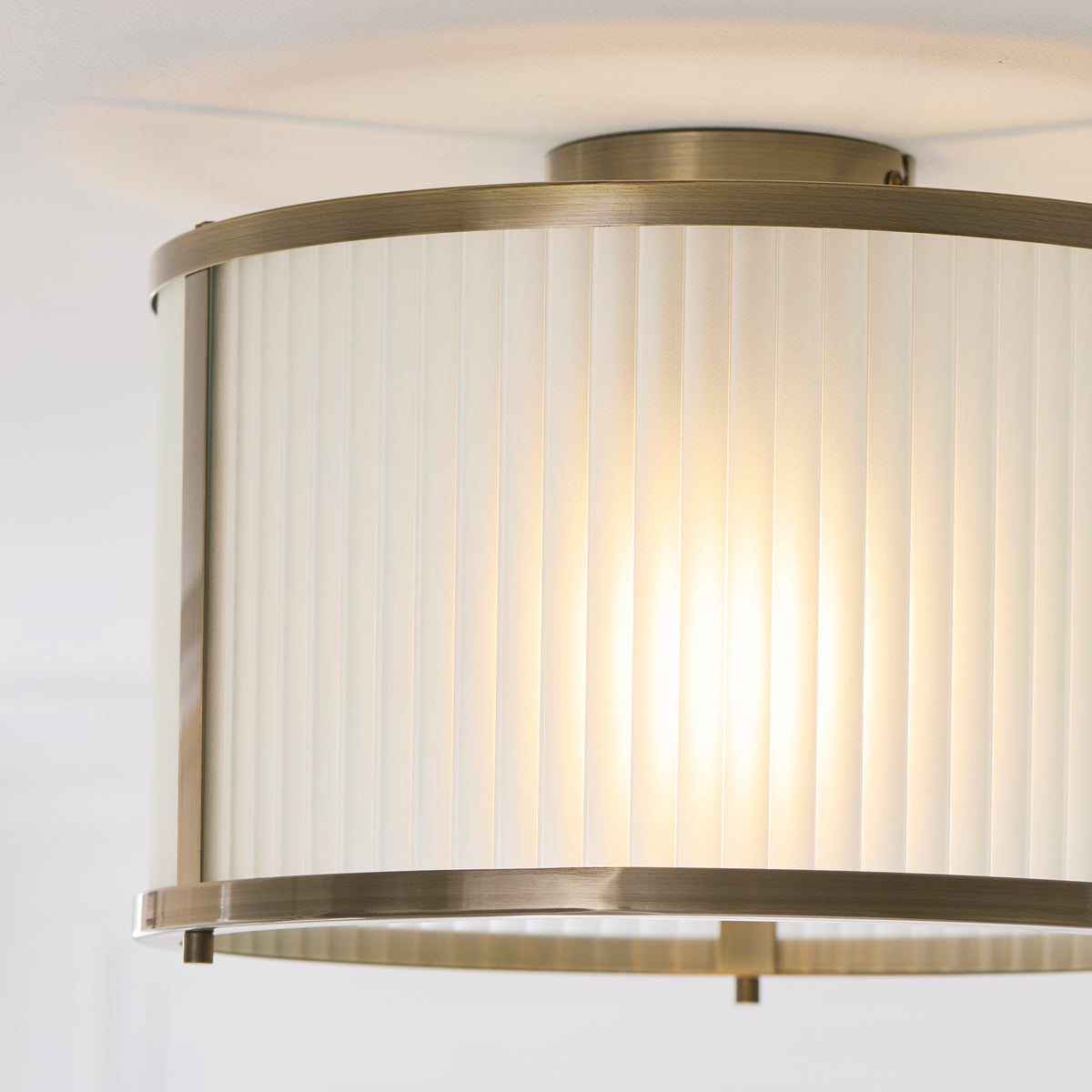 Endon Ridgeton Flush Antique brass plate & frosted ribbed glass