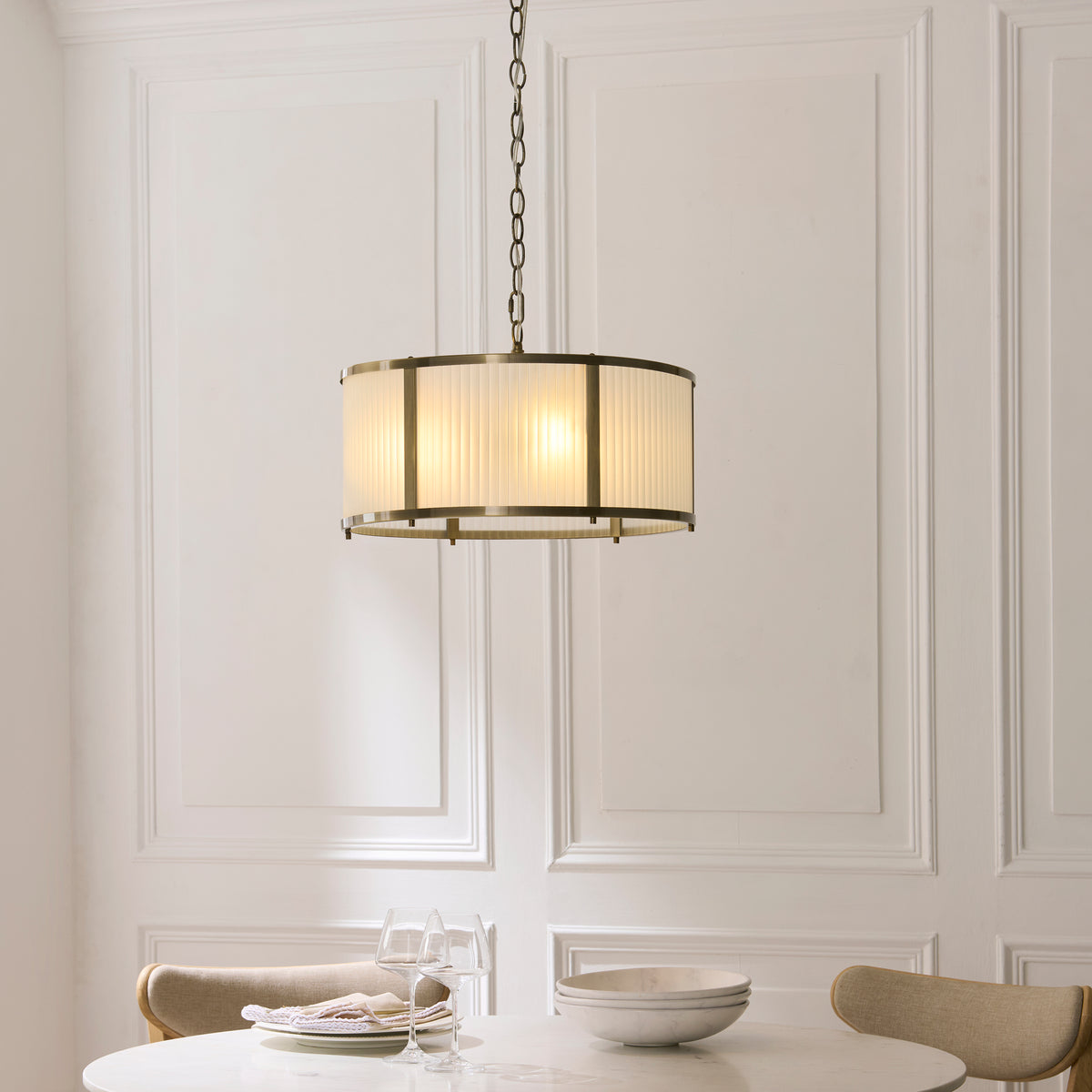 Endon Ridgeton 3lt Pendant Antique brass plate & frosted ribbed glass