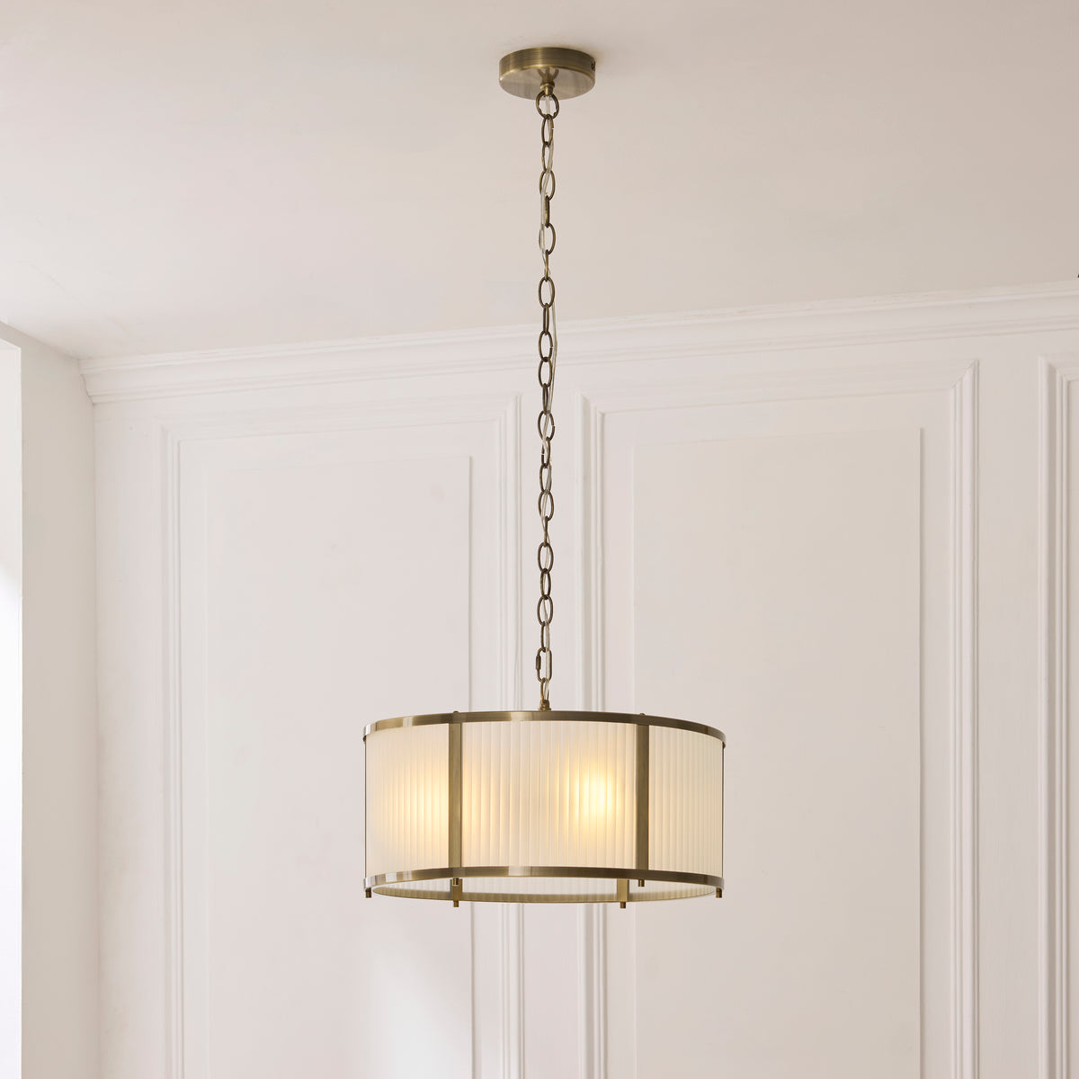 Endon Ridgeton 3lt Pendant Antique brass plate & frosted ribbed glass