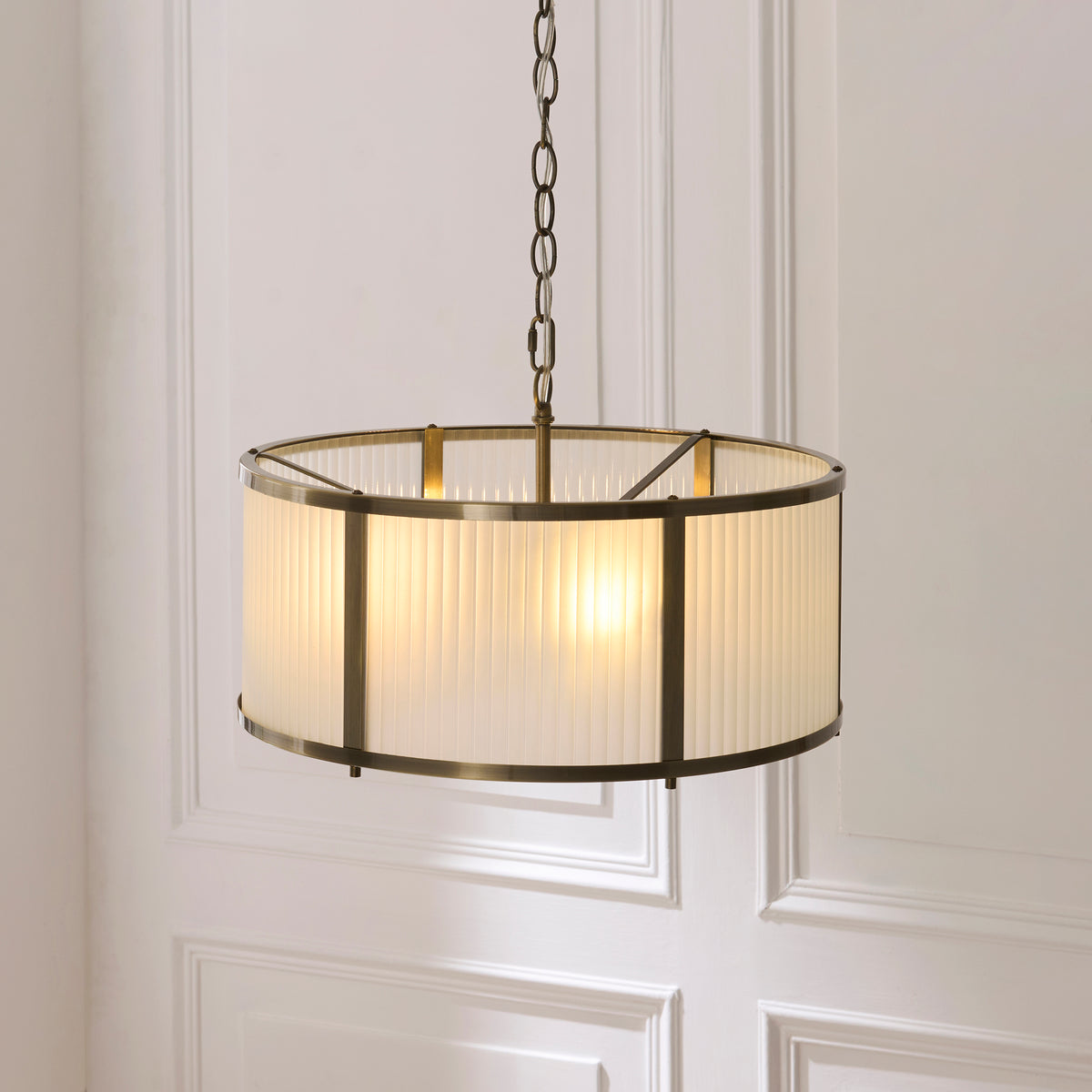 Endon Ridgeton 3lt Pendant Antique brass plate & frosted ribbed glass