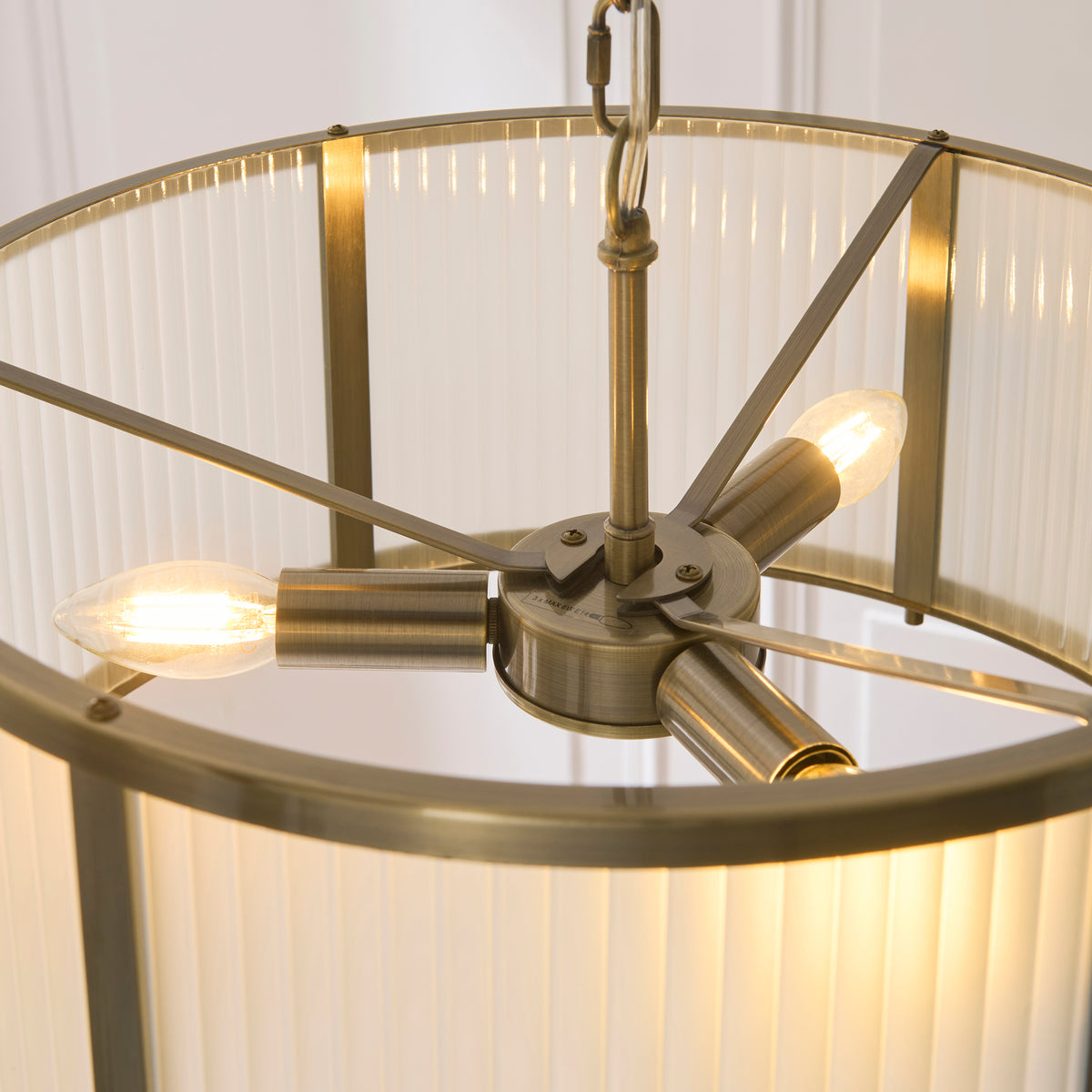Endon Ridgeton 3lt Pendant Antique brass plate & frosted ribbed glass