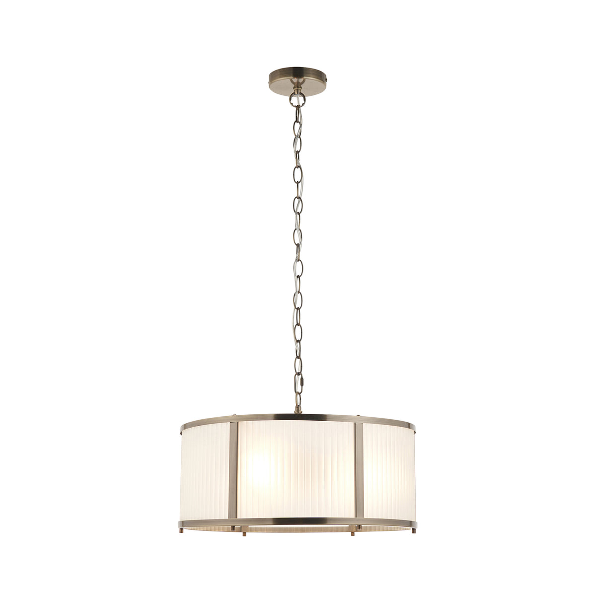 Endon Ridgeton 3lt Pendant Antique brass plate & frosted ribbed glass