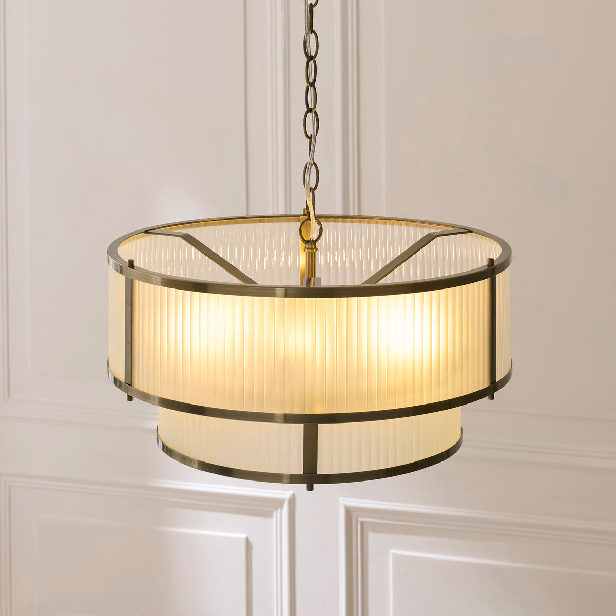 Endon Ridgeton 5lt Tiered Pendant Antique brass plate & frosted ribbed glass