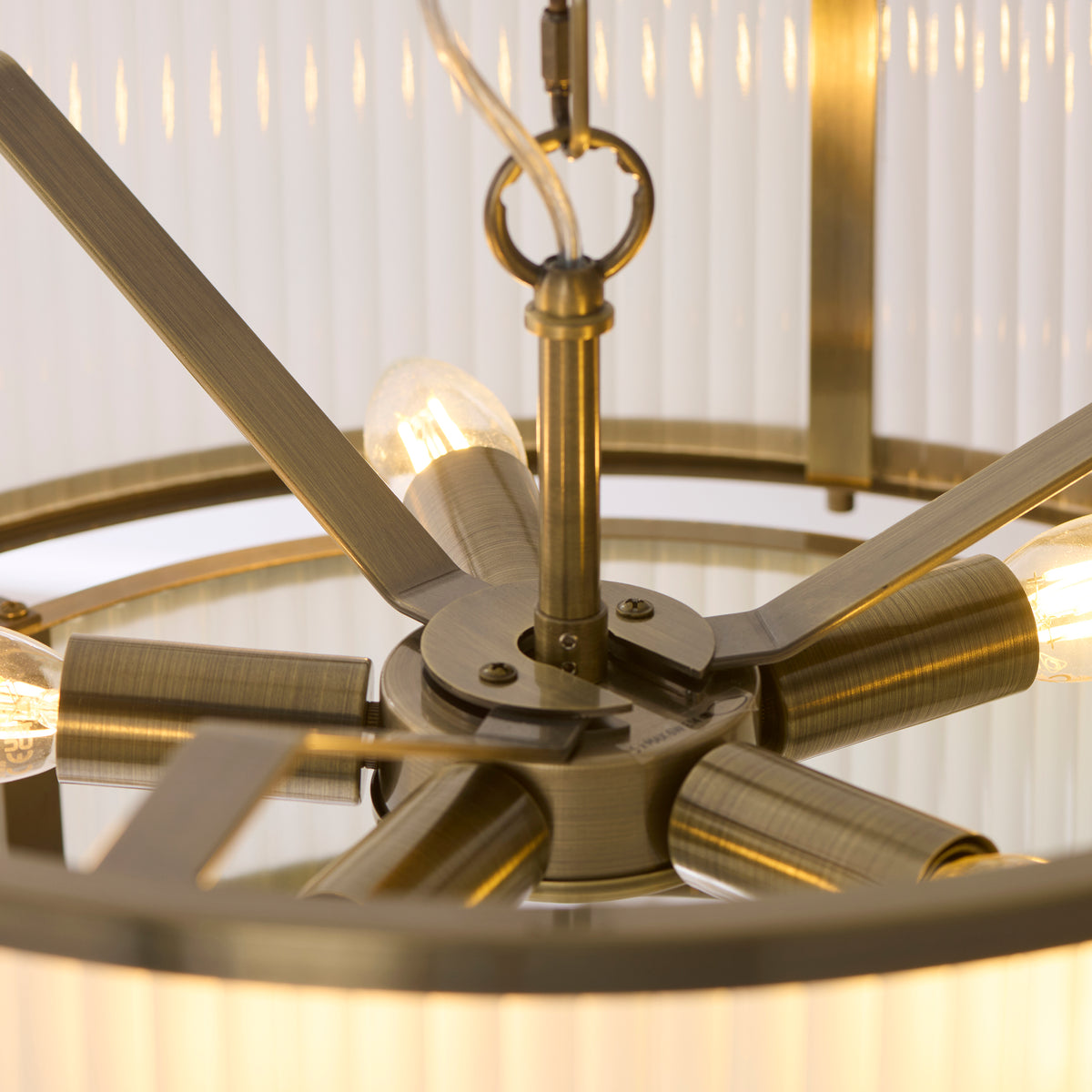 Endon Ridgeton 5lt Tiered Pendant Antique brass plate & frosted ribbed glass