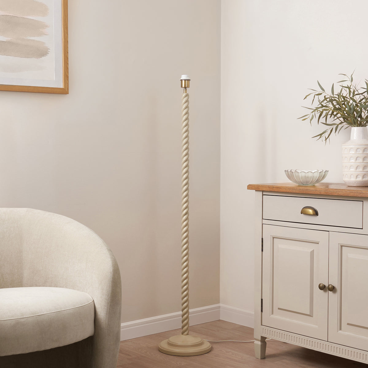 Endon Twist Floor base Satin almond white paint & antique brass plate