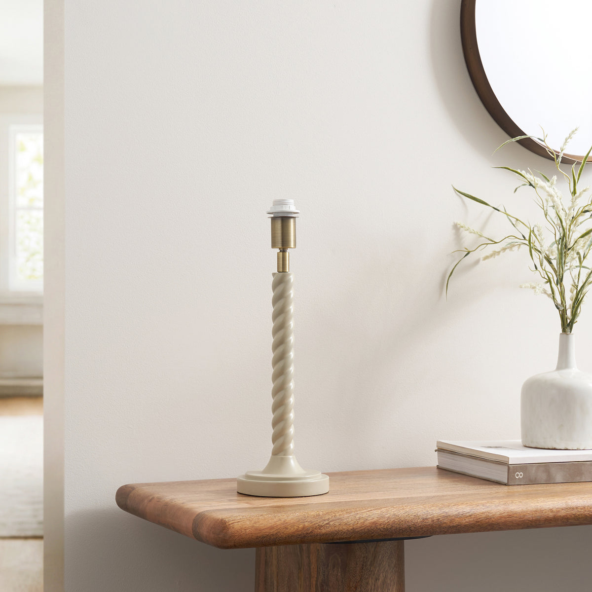 Endon Twist Table Base Satin almond white paint & antique brass plate