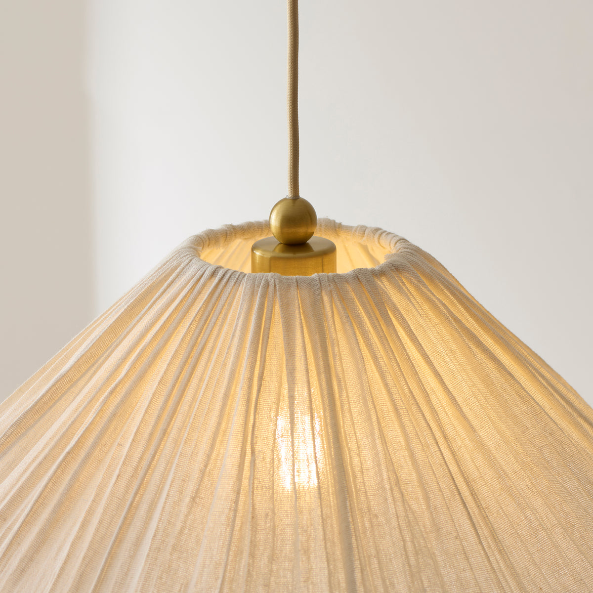 Endon Isabella Pendant Brushed aged brass plate & vintage white fabric