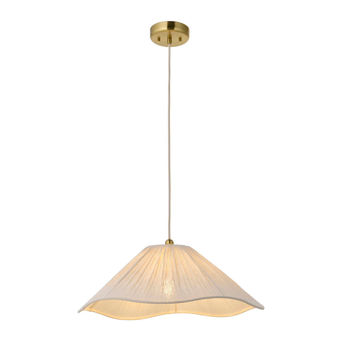 Endon Isabella Pendant Brushed aged brass plate & vintage white fabric