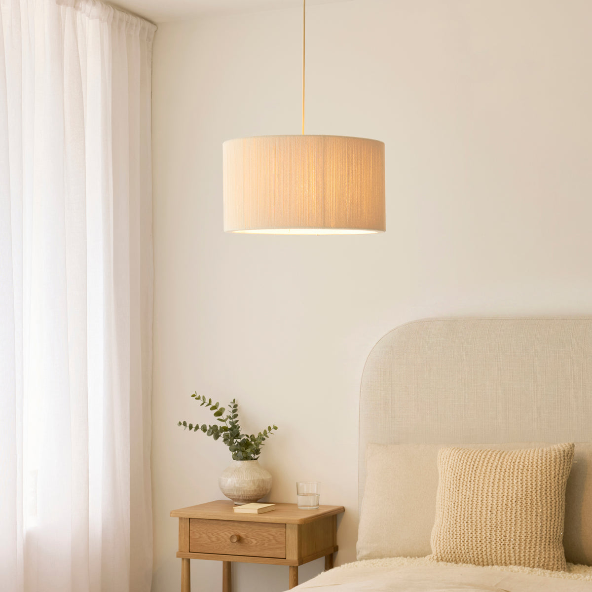 Endon Noah Pendant Cream cotton & brushed brass plate