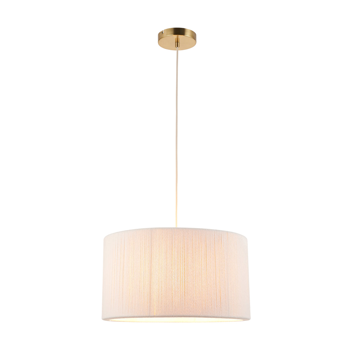 Endon Noah Pendant Cream cotton & brushed brass plate