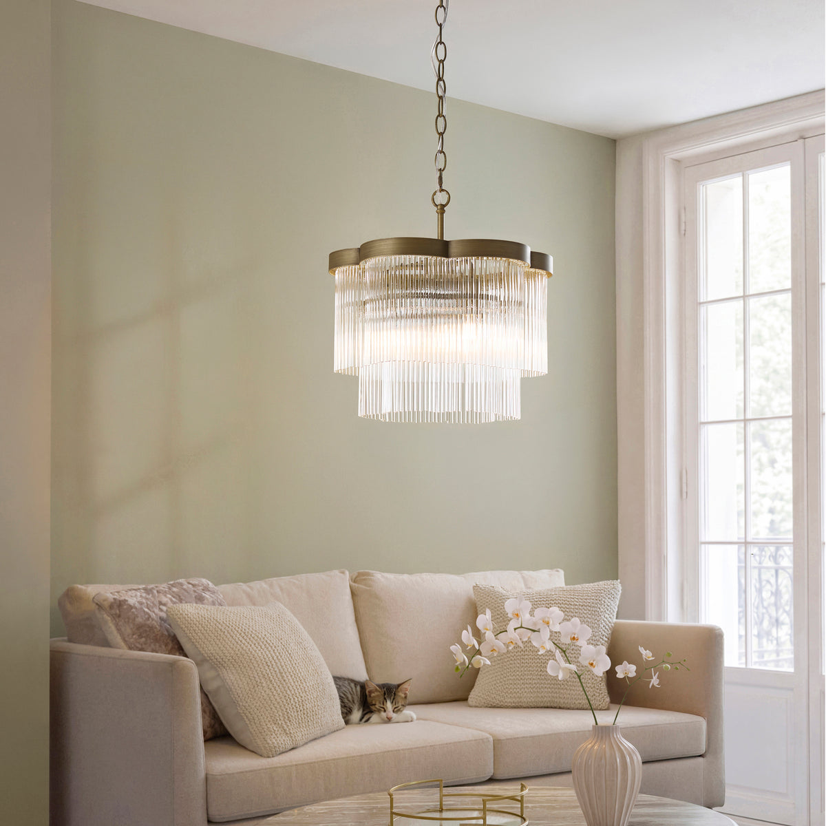 Endon Lucille 3lt Pendant Antique brass & clear glass