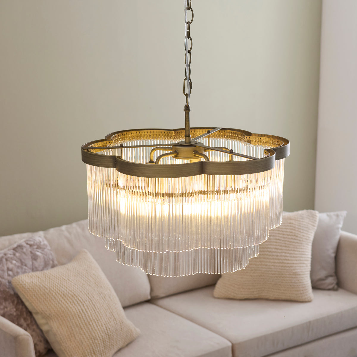 Endon Lucille 5lt Pendant Antique brass & clear glass