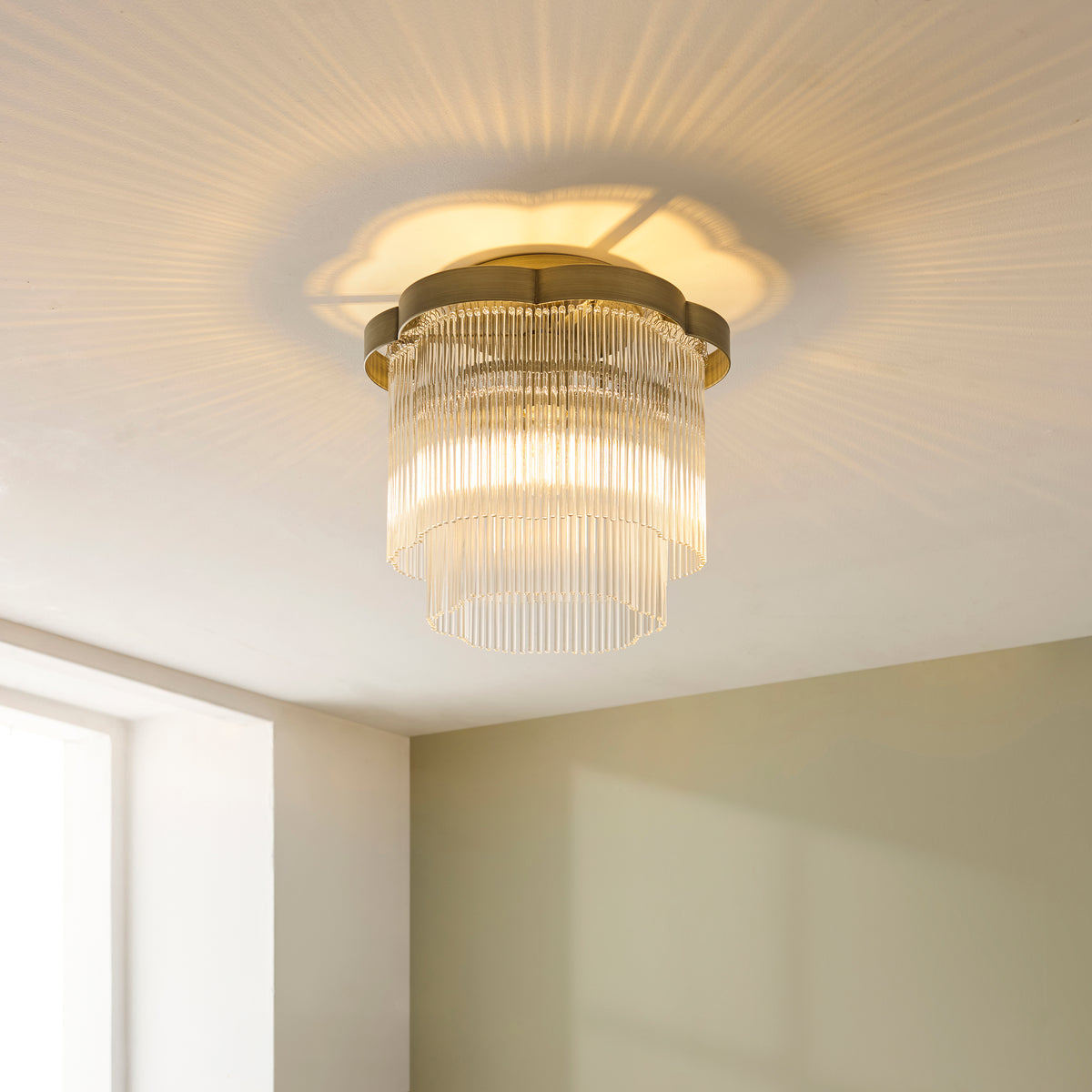 Endon Lucille Flush Antique brass & clear glass