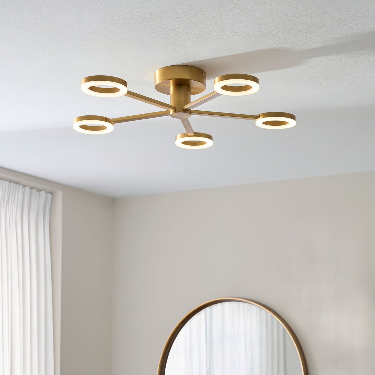 Endon Scout 5lt Semi Flush Warm brass plate & frosted pc