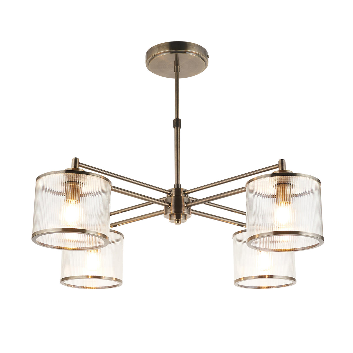 Endon Ridgeton 4lt Pendant Antique brass plate & clear ribbed glass