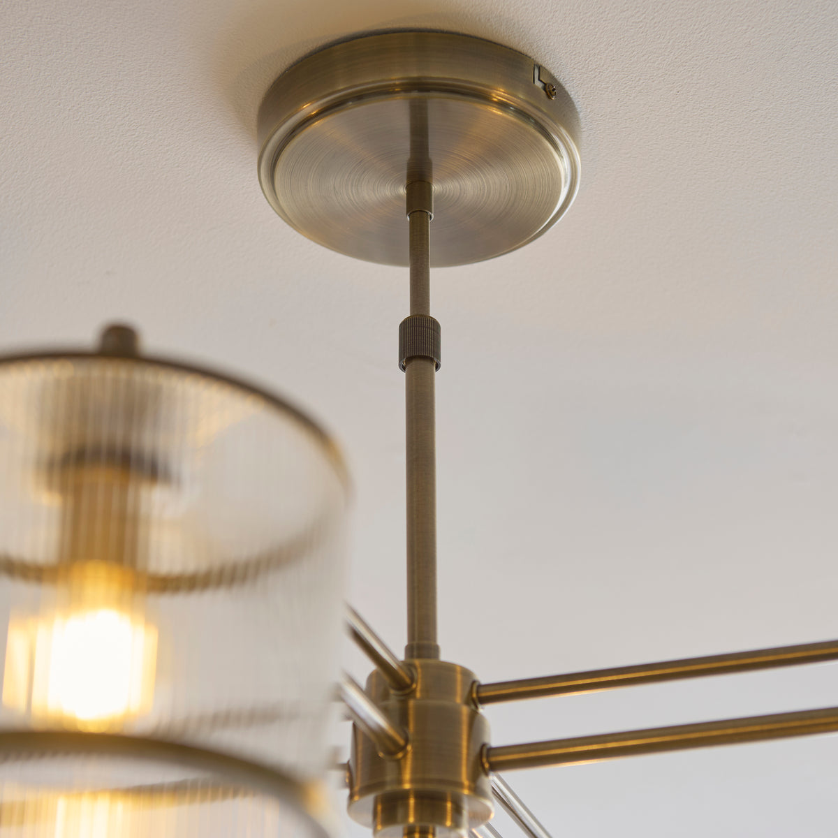 Endon Ridgeton 4lt Pendant Antique brass plate & clear ribbed glass