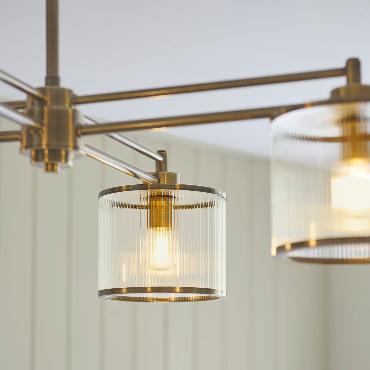 Endon Ridgeton 4lt Pendant Antique brass plate & clear ribbed glass