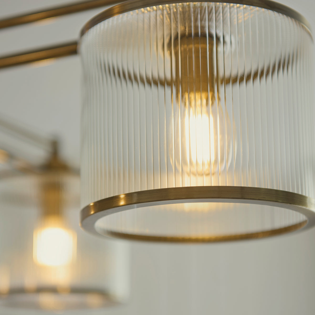 Endon Ridgeton 4lt Pendant Antique brass plate & clear ribbed glass