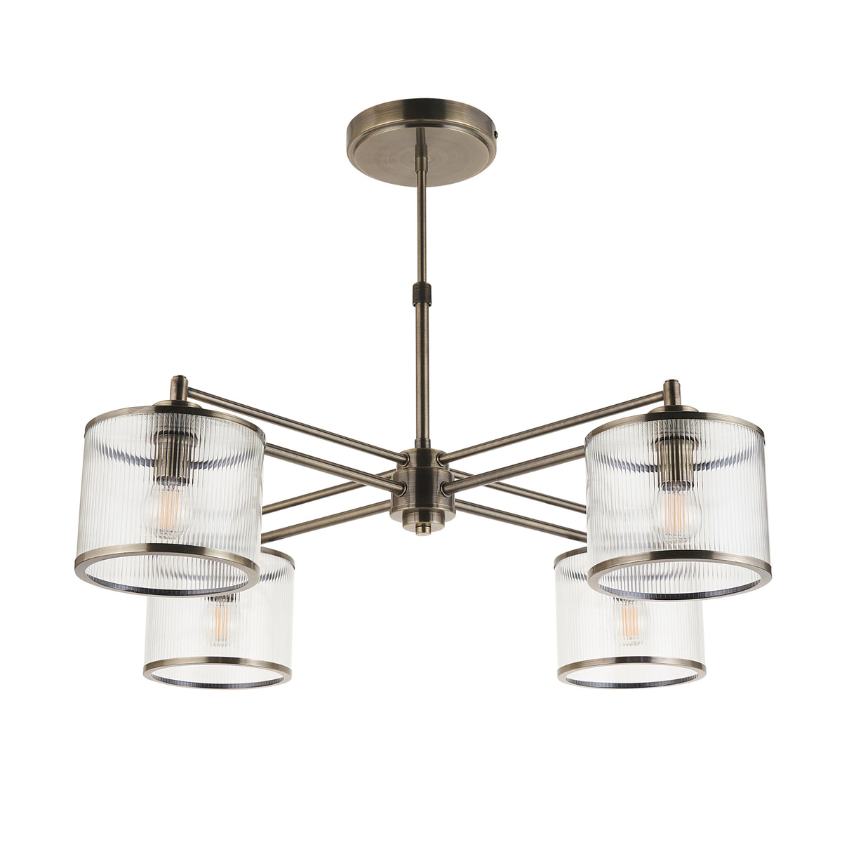 Endon Ridgeton 4lt Pendant Antique brass plate & clear ribbed glass
