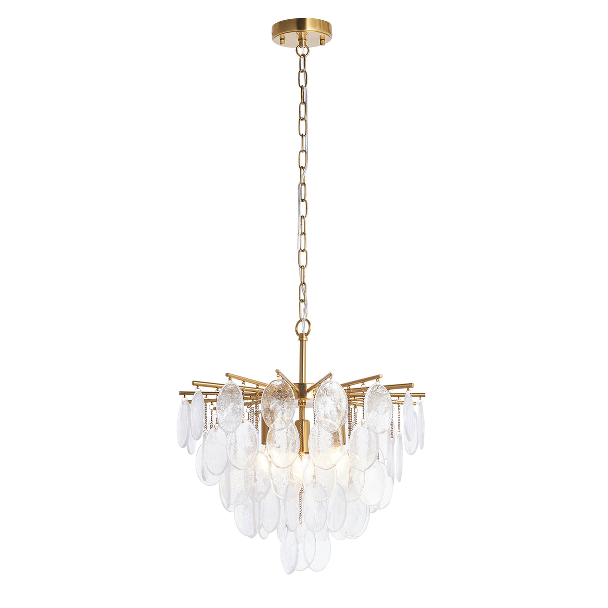 Endon Loretta 3lt Pendant Brushed aged brass plate & clear bubble glass