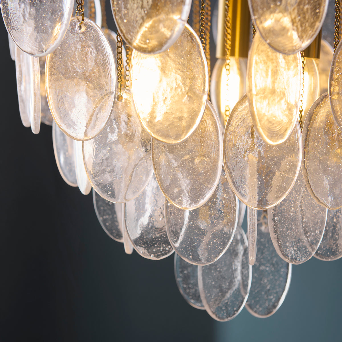 Endon Loretta 3lt Pendant Brushed aged brass plate & clear bubble glass
