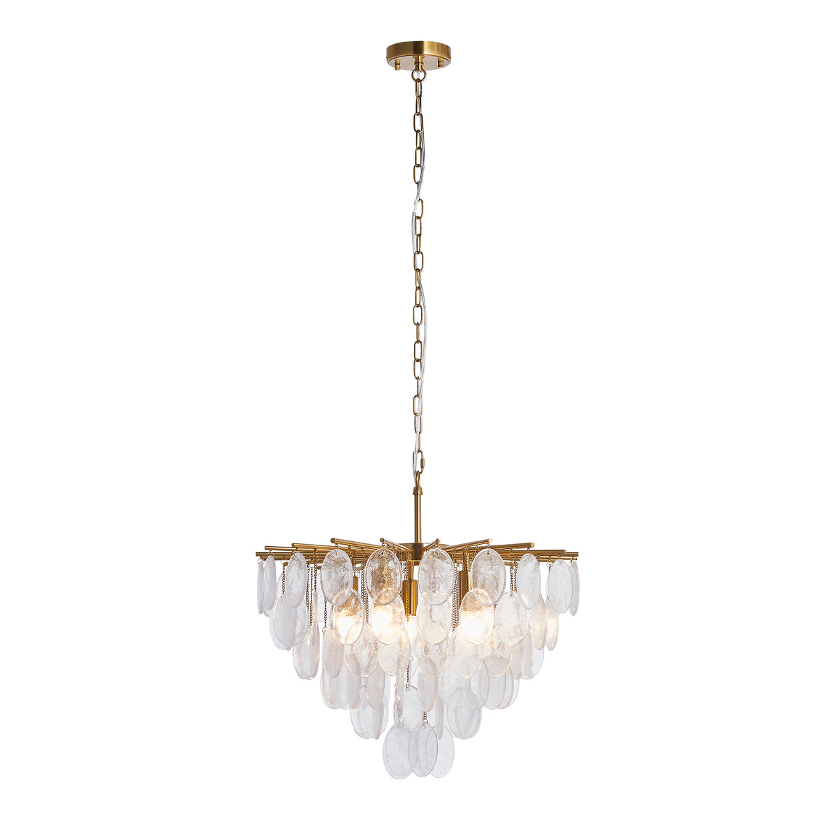 Endon Loretta 5lt Pendant Brushed aged brass plate & clear bubble glass