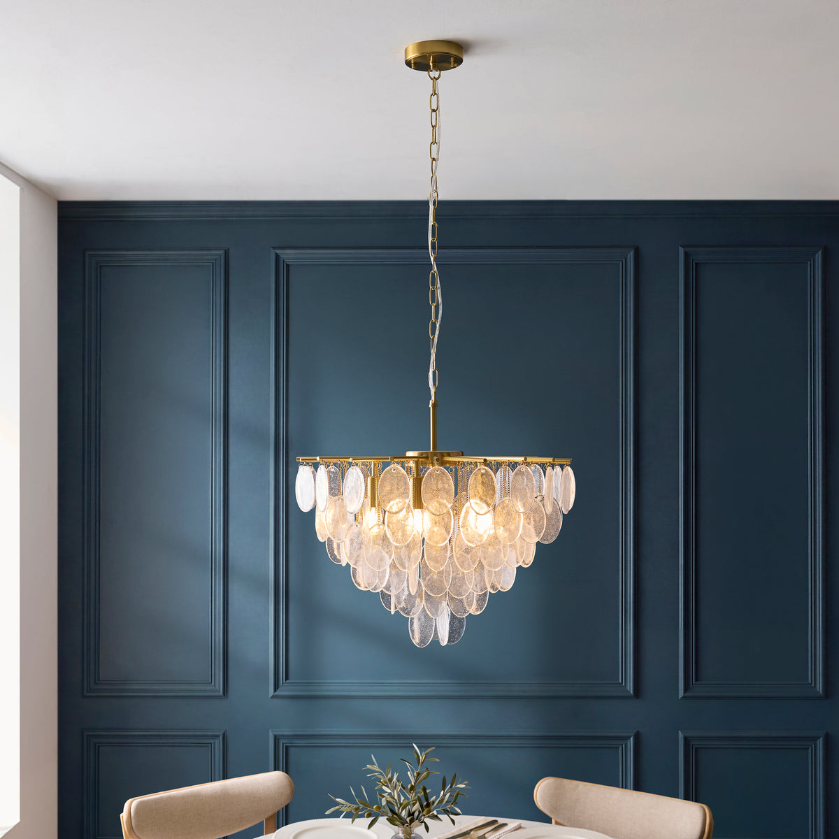 Endon Loretta 5lt Pendant Brushed aged brass plate & clear bubble glass