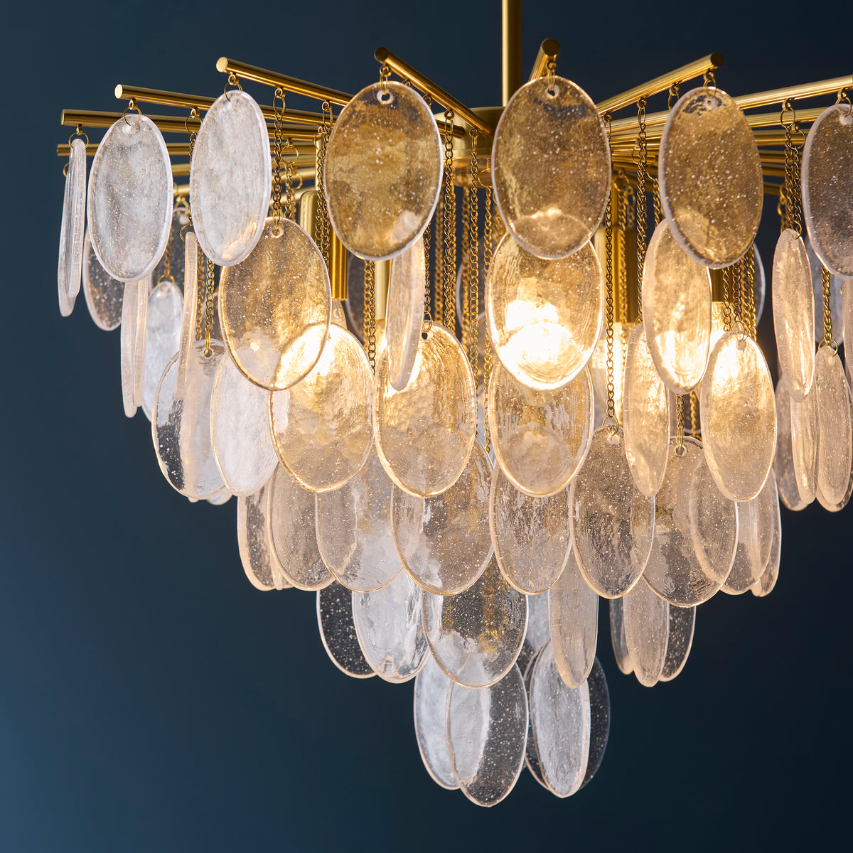 Endon Loretta 5lt Pendant Brushed aged brass plate & clear bubble glass