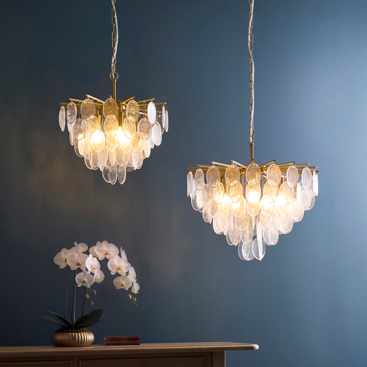 Endon Loretta 5lt Pendant Brushed aged brass plate & clear bubble glass