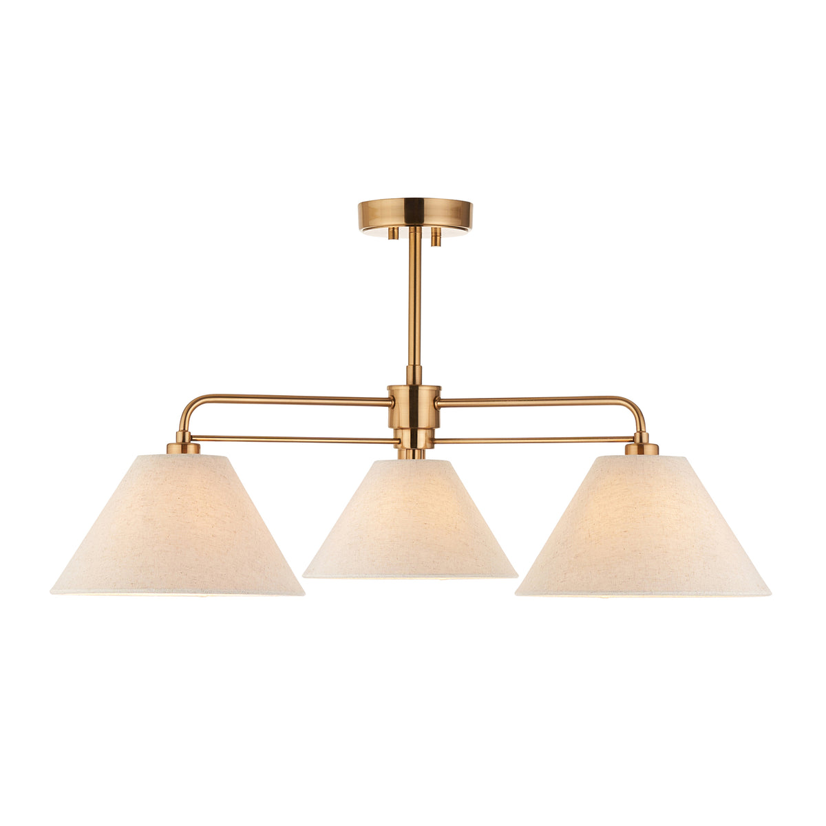 Endon Wallbridge 3lt Semi Flush Brushed aged brass plate & natural linen