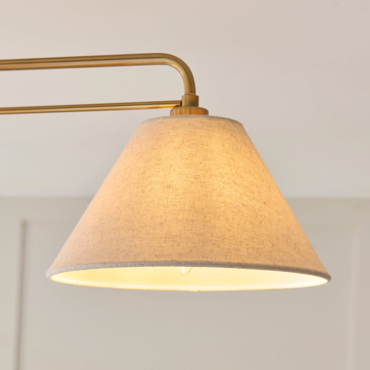 Endon Wallbridge 3lt Semi Flush Brushed aged brass plate & natural linen