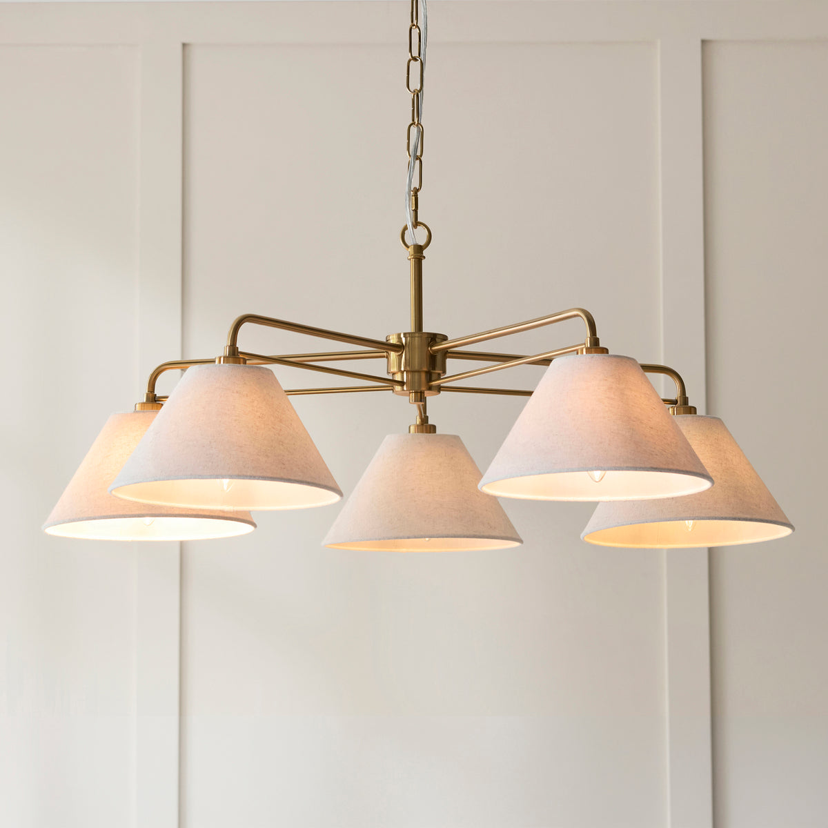 Endon Wallbridge 5lt Pendant Brushed aged brass plate & natural linen