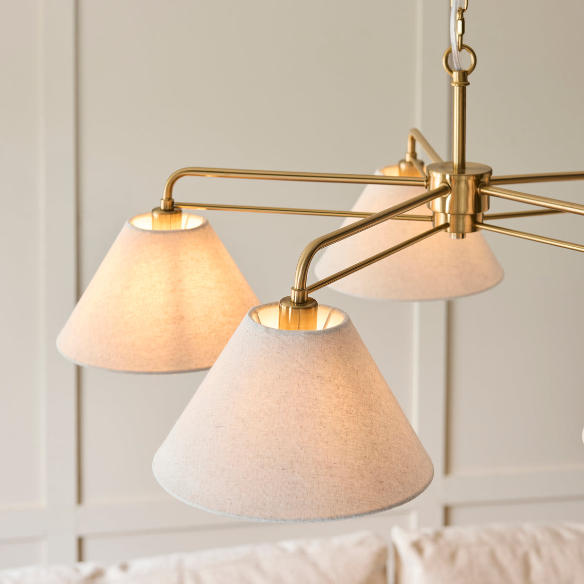 Endon Wallbridge 5lt Pendant Brushed aged brass plate & natural linen
