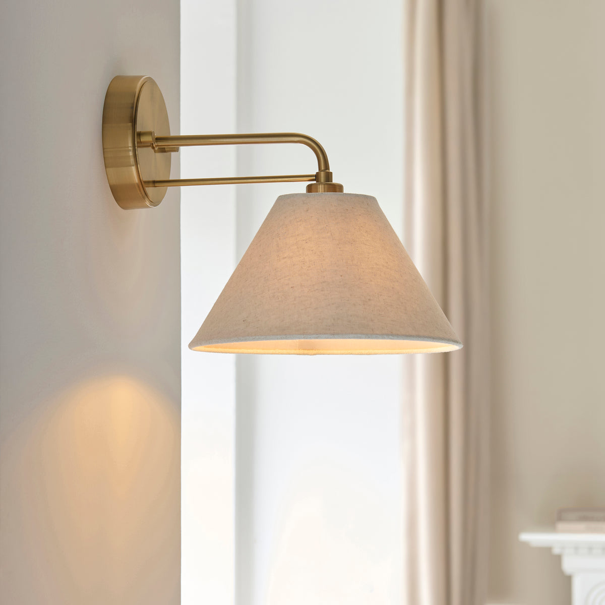 Endon Wallbridge Wall Brushed aged brass plate & natural linen