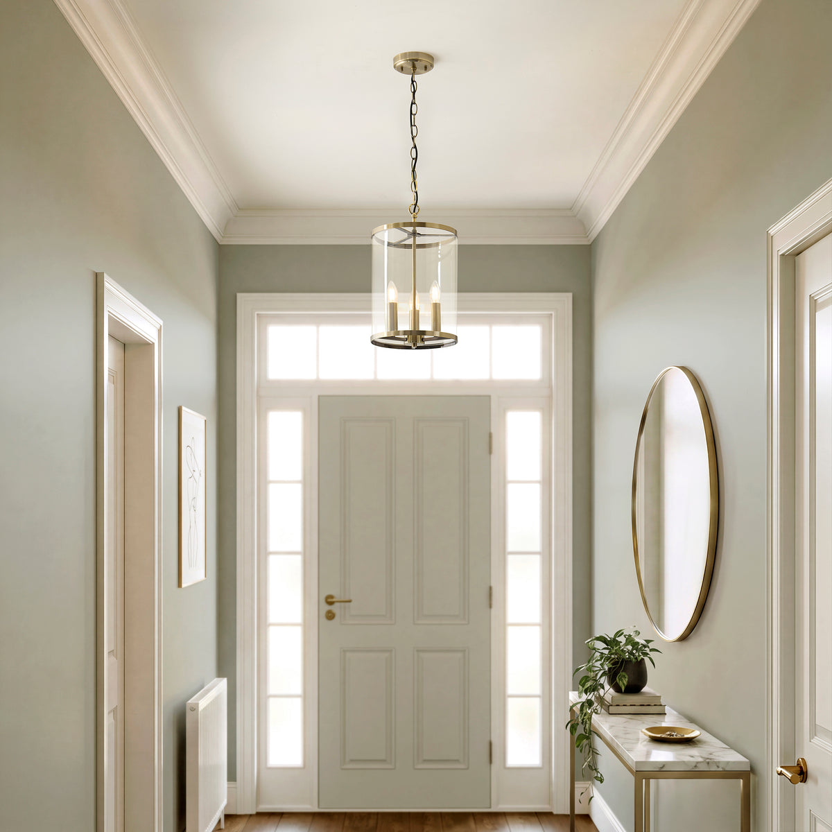 Endon Hebden 3lt Pendant Antique brass plate & clear glass