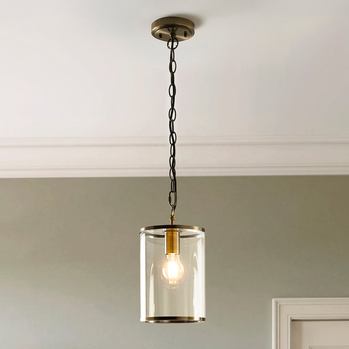 Endon Hebden Pendant Antique brass plate & clear glass