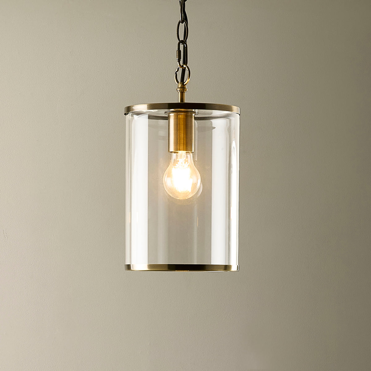 Endon Hebden Pendant Antique brass plate & clear glass