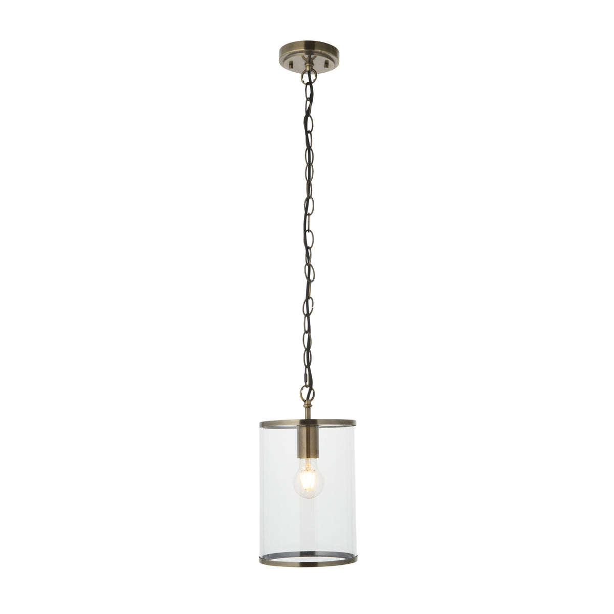 Endon Hebden Pendant Antique brass plate & clear glass
