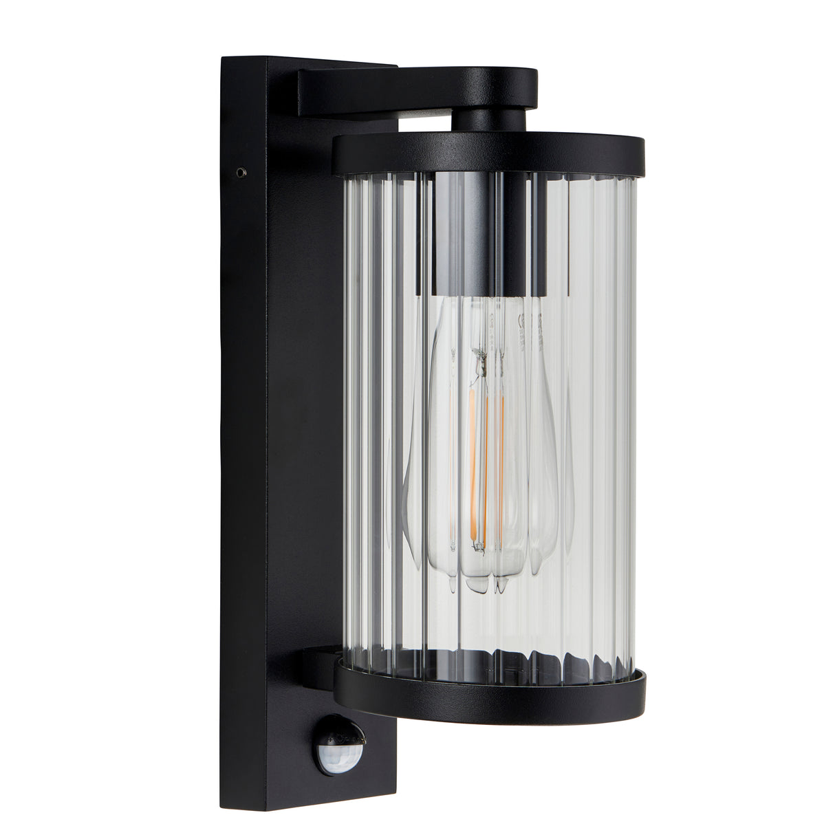 Endon Newcombe PIR Wall Matt black & clear ribbed glass